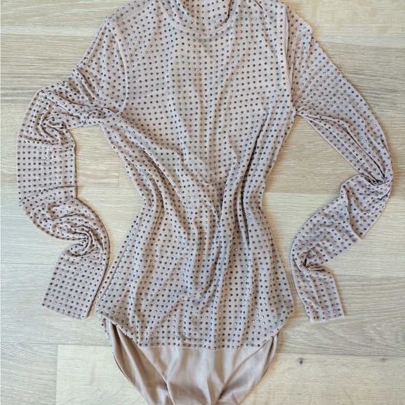 Zara Taupe Studded Long Sleeve Bodysuit - Picture 3 of 8